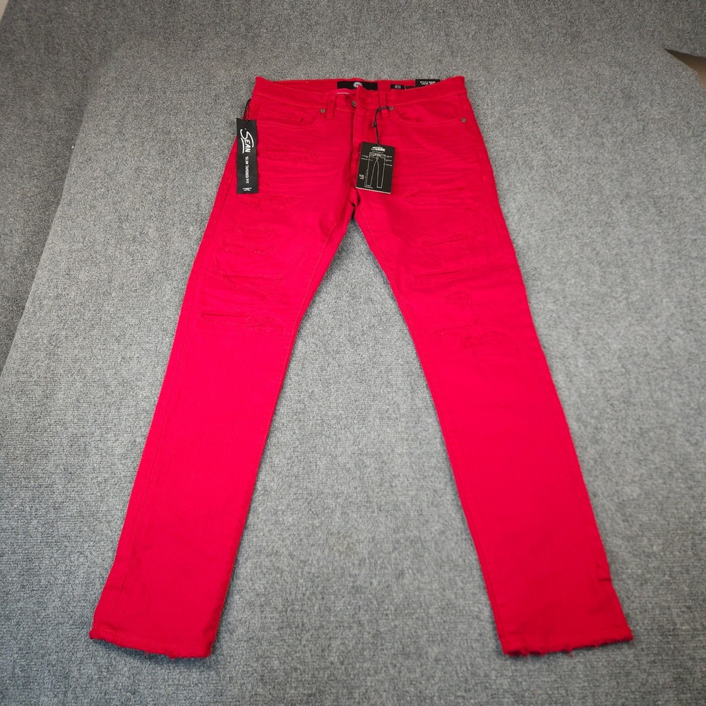 Jordan Craig Sean Slim Tapered Fit Red Distressed Denim Jeans JS955R Mens 32x32